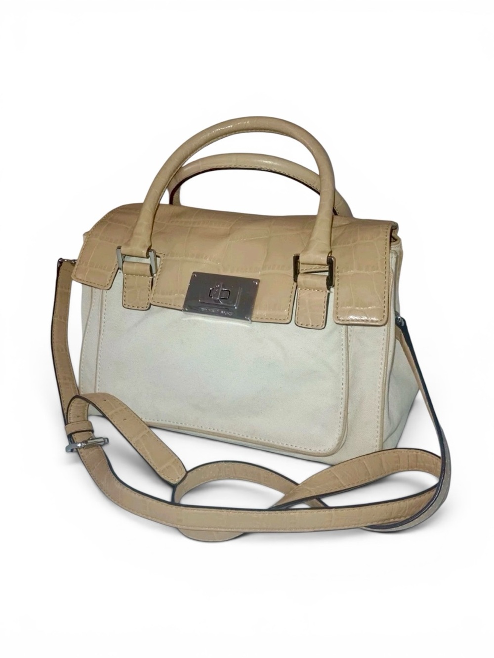 Michael Kors Beige and Cream Satchel with Top Handle and Crossbody Strap